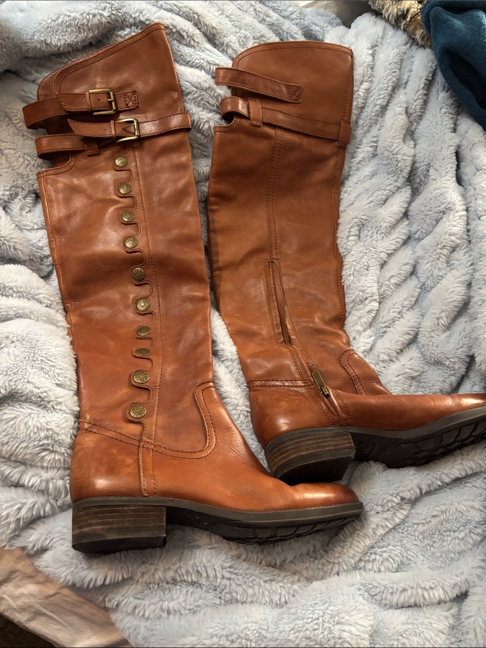 Sam Edelman Cognac Leather Over-the-Knee Button-Trim Boots